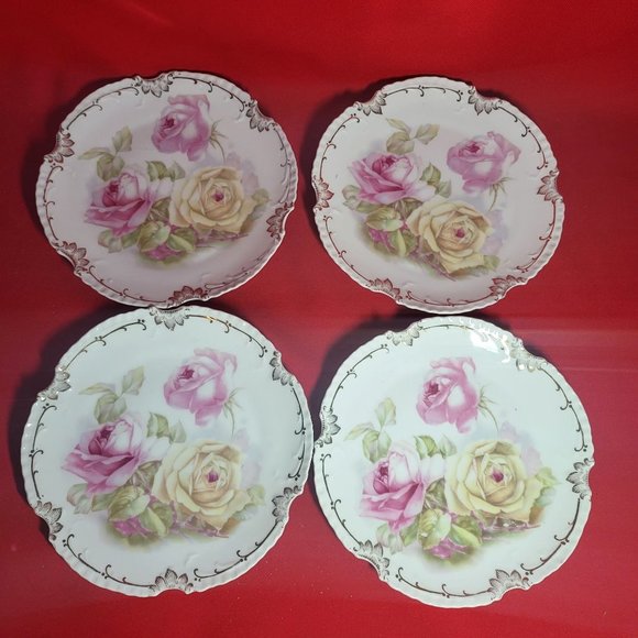 Antique Z S & Co Bavaria Roses Marseille Handpainted Salad Plate Set of 4 - Picture 3 of 12